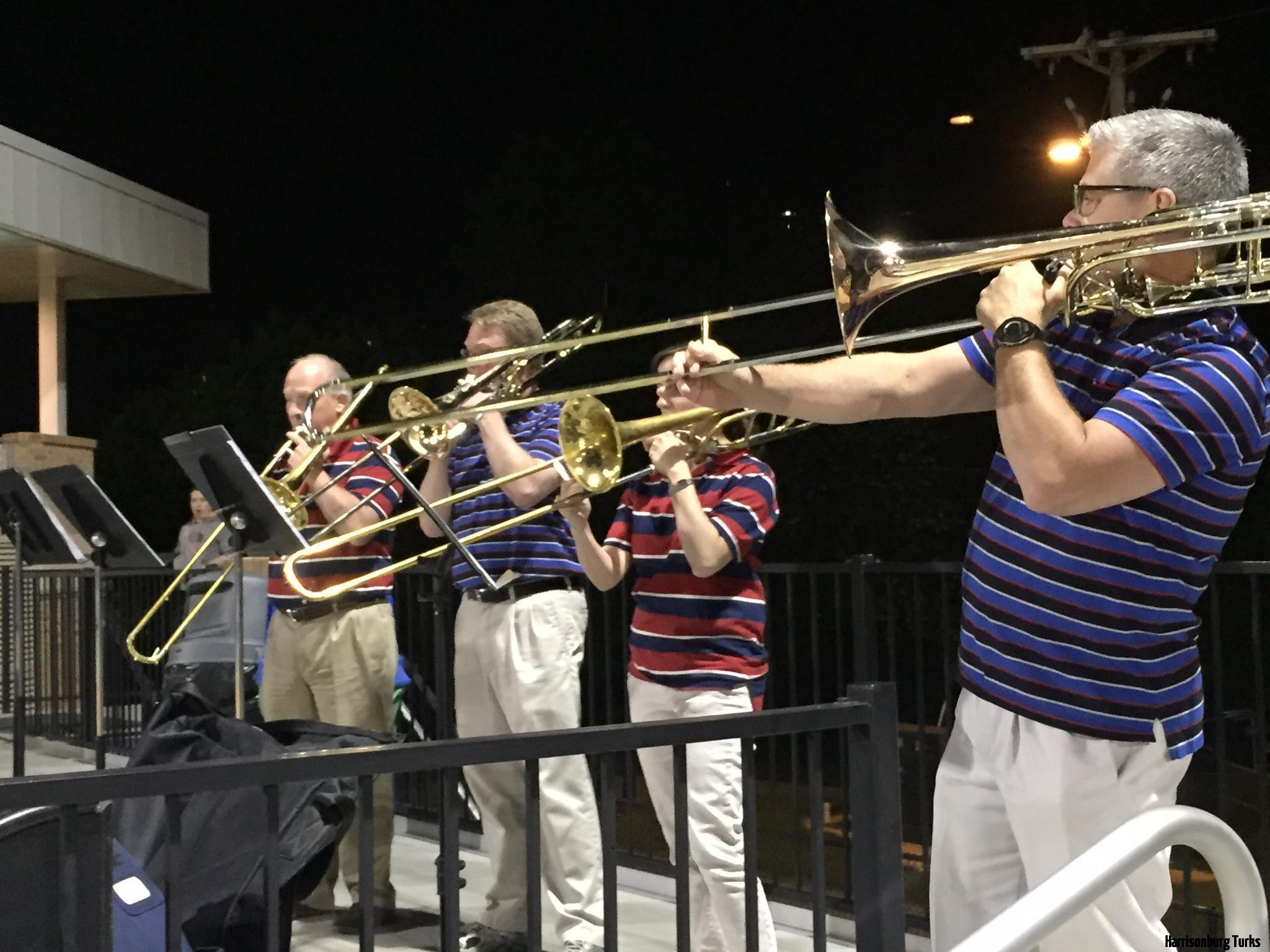 Mr. Jefferson's Bones playing Take Me Out to the Ballgame during the 7th Inning Stretch